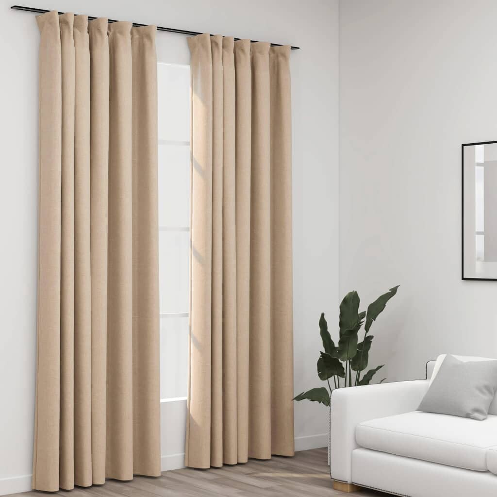 vidaXL Verdunkelungsvorhänge Haken Leinenoptik 2 Stk. Beige 140x245 cm Image