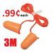 3 M 1110 Corded Foam Ear Plugs 051138290092 Orange Universal Polyurethane Foam Disposable Corded Cone Ear Plugs - 29 dB NRR Ear Plug