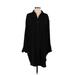 Express Casual Dress - Shirtdress Collared Long sleeves: Black Print Dresses - Women's Size X-Small