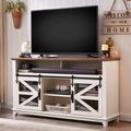 Gracie Oaks Tonirose Farmhouse 58" TV Stand for 65+ Inch TV w/ Sliding Barn Door, Adjustable Shelves for Living Room Wood/Metal in White | Wayfair