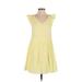 Shein Casual Dress - A-Line V Neck Sleeveless: Yellow Print Dresses - Women's Size X-Small