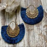 Anthropologie Jewelry | Anthro Amelia Filigree Silk Earrings In Navy | Color: Blue | Size: Os