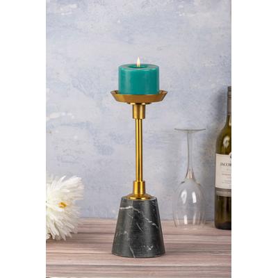 Kerzenständer KAYOOM "Fayya 225", schwarz (goldfarben, schwarz), B:10cm H:30cm T:10cm Ø:10cm, Aluminium, Marmor, Kerzenhalter, Höhe ca. 30 cm Image
