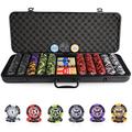 ORIENGEAR Poker Chip Set with Denominations, 500 PCS 14 Gram Clay Composite Casino Chips with ABS Case & 2 Decks of Playing Plastic Cards, for Texas Holdem Blackjack Gambling Games