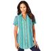 Plus Size Women's Seersucker Big Shirt by Roaman's in Jade Seersucker Stripe (Size 22 W)