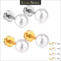 Boucles d'oreilles en cristal de luxe pour femmes Imitation perle ronde en acier inoxydable de 4mm