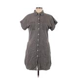 Casual Dress - Shirtdress Collared Short sleeves: Gray Print Dresses - Women's Size Small