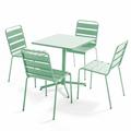 Ensemble table carré et 4 chaises en métal vert sauge