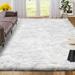 Sanmadrola Faux Sheepskin Area Rugs Fluffy Shaggy Rug Ultra Soft Faux Fur Carpets Rug Fluffy Washable Rug for Bedroom Nursery Room Luxury Living Room Decor White 4x6 Ft