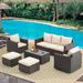 Latitude Run® Baurzhan 6 Piece Sofa Seating Group w/ Cushions Synthetic Wicker/Wood/All - Weather Wicker/Wicker/Rattan in Brown | Outdoor Furniture | Wayfair