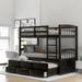 Twin over Twin size Bunk Bed with Twin Trundle & Drawers, Divided into 2 Beds, Solid Wood Slats Support, Bedroom Furniture