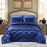 8 Pic Silky Satin Comforter Set Soft Luxury Quilted Twin Navy