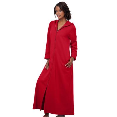 Plus Size Women's Long Hooded Fleece Sweatshirt Robe by Dreams & Co. in Classic Red (Size L)