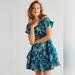 Free People Dresses | Free People Luna Mini Dress Teal Floral Ruffles Nwot | Color: Blue/Green | Size: Xs