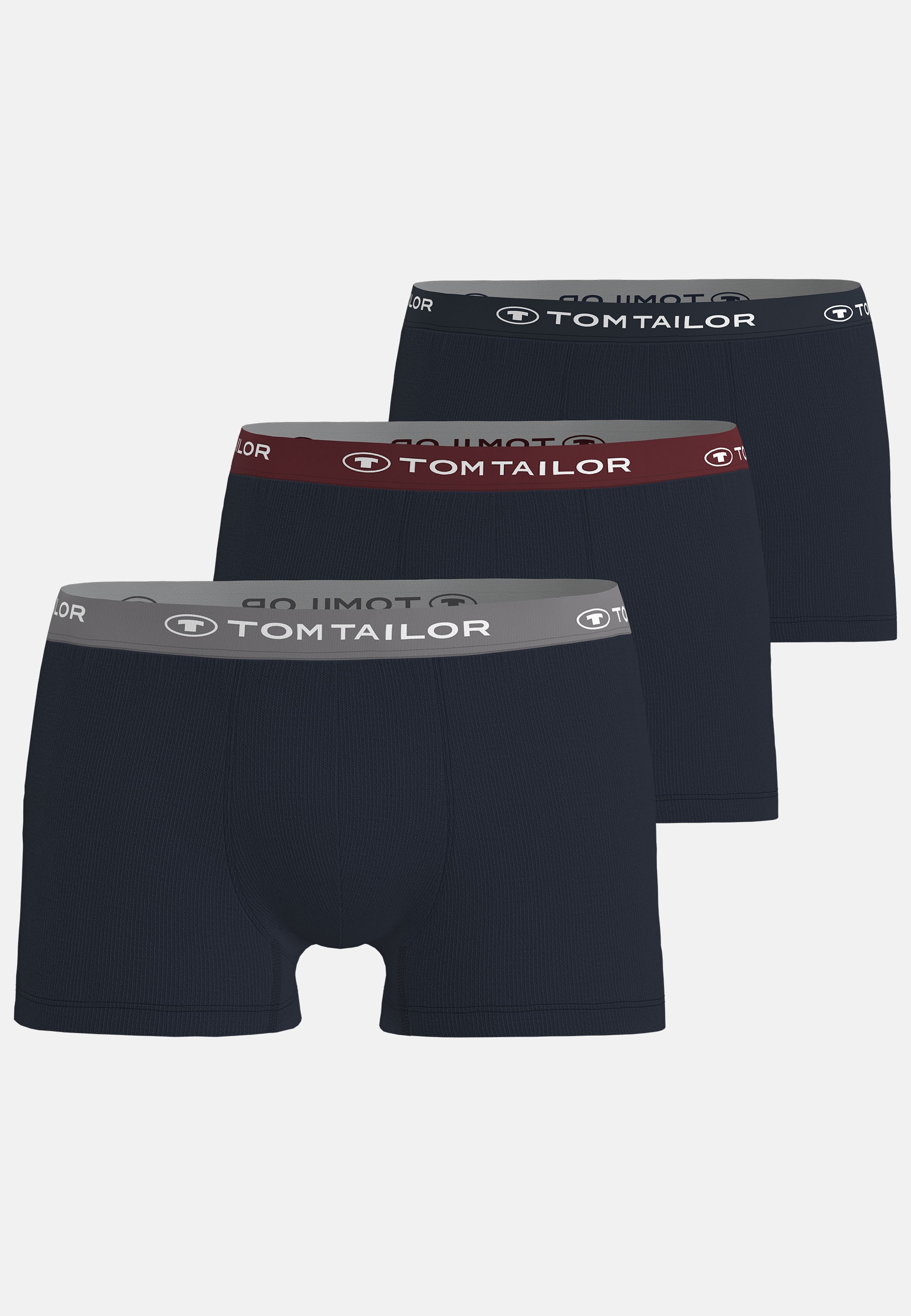 Boxershorts TOM TAILOR "Buffer", Herren, Gr. L, blau (blau, dunkel, multicolor1), Single Jersey, Obermaterial: 95% Baumwolle, 5% Elasthan, unifarben, bequem, Unterhosen, weich, bequem, basic, eng, Logobund, Baumwollmix