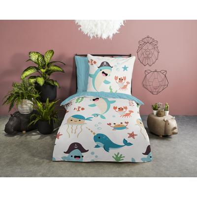 Kinderbettwäsche GOOD MORNING "Seaworlds", blau, B/L: 135cm x 200cm, , Renforcé, B/L: 80cm x 80cm, Renforcu00e9, Obermaterial: 100% Baumwolle, Bettwäsche, 100% Baumwolle, 135x200, Reißverschluss, Wendeoptik, Kind Junge, Pirat Image