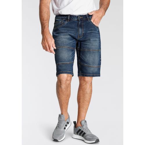 Jeansbermudas H.I.S Gr. 42, N-Gr, blau (dunkelblau) Herren Jeans entspannte Passform, gerader Beinschnitt, modische Washed-Optik