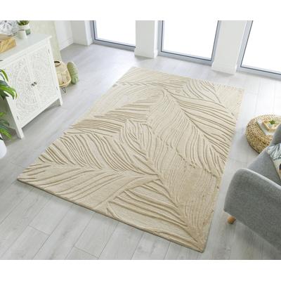 Wollteppich FLAIR RUGS "LINO LEAF", beige (natur), B:160cm H:10mm L:230cm, Wolle, Teppiche, Hoch-Tief Effekt Image