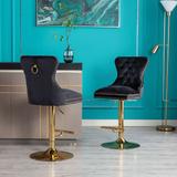 Swivel Bar Stools Chair, Modern Adjustable Counter Height Bar Stools, Velvet Upholstered Stool with Tufted High Back & Ring Pull
