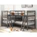 Twin Size L-Shaped Bunk Bed, Wooden Bedframe Can Separate to 2 Beds, Bunkbed with Guardrail & Ladders for 4, No Need Spring Box
