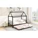 Twin Size Metal House Platform Bed with Trundle, Steel Bedframe with Roof for Kids Teens Bedroom, Solid Metal Slats Support