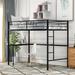 Twin Size Loft Bed with Ladder & Guardrails for Bedroom, Industrial Style Metal Bedframe with Build-in Study Desk, Easy Assembly