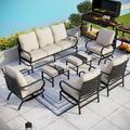 MF Studio 7-Piece Patio Conversation Set Outdoor Furniture Sofa Set for 9 Person with Beige Cushions