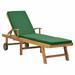 Walmeck Sun Lounger with Cushion Solid Teak Wood Green