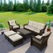 HOMREST Patio Furniture Set 6 Pieces Rattan Outdoor Patio Conversation Sets Sectional Wicker Sofa Chair for Porch Deck with Ottoman Cushions (Brown)