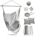 TOPCHANCES Hammock Chair Relax Hanging Rope Swing with 2 Cushions and Metal Spreader Bar 3-Section Combination Detachable for Indoor Outdoor Use Bedroom Living Room Balcony Patio Yard Garden