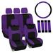FH Group Light & Breezy Flat Cloth Car Seat Cover Universal Purple Full Set Seat Covers with Air Freshener