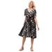 Plus Size Women's Woven Button Front Crinkle Dress by Woman Within in Black Patch Floral (Size 2X)