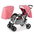 Tandem Double Umbrella Stroller Lightweight Double Stroller for Infant and Toddler,Multi-Position Reversible & Reclining Seats,Large Storage Basket and Canopy (Color : Pink)