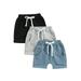 Qtinghua 3-Pack Toddler Baby Boy Girl Shorts Jogger Pants Casual Drawstring Waist Summer Sweatpants with Pockets Black Gray Blue 18-24 Months