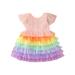 ZHAGHMIN Girls Summer Clothes Toddler Girls Fly Sleeve Princess Dress Rainbow Tie Dye Dance Party Ruffles Dresses Clothes Personalized Dresses for Girls Striped Tee Dress Floral Toddler Dress Tie Fl