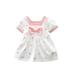 Qtinghua Toddler Baby Girls Polka Dot Print Ruffle Dress Short Puff Sleeve Dress Square Neck High Waist Casual Short Dress Pink 2-3 Years