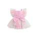 allshope Newborn Girls Flying Sleeve Romper Colorful Mesh Bowknot Decoration Square Neck Casual Dress Style Bodysuit