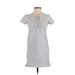 J.Crew Factory Store Casual Dress - Shift Tie Neck Short sleeves: Gray Dresses - Women's Size 2X-Small