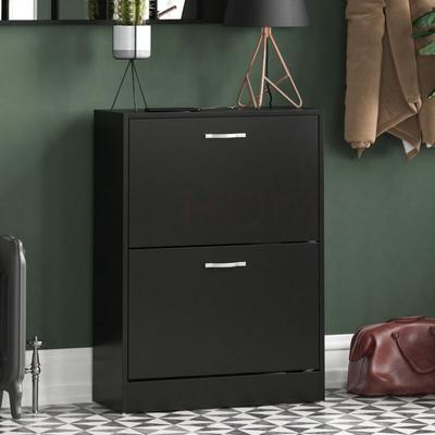 2 Drawer Shoe Cabinet Hallway Storage Cupboard Stand, Black Image