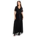 Maya Deluxe Damen Womens Maxi Dress Ladies Ball Gown for Wedding Guest Embellished Tie Waist V Neck Bridesmaid Prom Evening Occasion Kleid, Black,