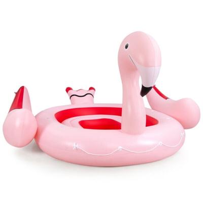 6 People Inflatable Flamingo Floating Island with 6 Cup Holders for Pool and River - 10' x 10.5' x 5.5' (L x W x H)