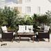 4-Piece Patio Conversation Set Rattan Outdoor Sofa Set with Wood Coffee Table and Removable Cushion