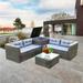 4 Piece Patio Sectional Wicker Rattan Outdoor Furniture Sofa Set with Side Storage Table and Coffee Table, Thick Grey Cushion