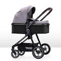 Luxury Stroller for Baby High Landscape and Fashional Pram Multi-Position Recline Toddler Pushchair,Black Aluminum Frame,Anti-Shock Rubber Wheels (Color : Dark Gray, Size : 2 in 1)