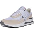 BOSS Mens Kurt Runn Mixed-Material lace-up Trainers with Suede Trims Size 9 White