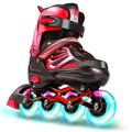 VOMI Kids/Adult Inline Skates with Light Up Wheels Adjustable Fun Roller Blades Beginner Roller Skates for Girls, Men and Ladies, Aluminum Alloy Bracket ABEC-7 Quiet Bearing (Large 37-41, Red)