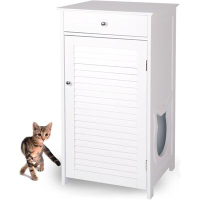 Wondermake - Katzenschrank für Katzentoilette groß hoch aus Holz, Katzenklo-Schrank Katzen-Kommode