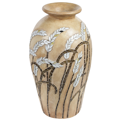 Dekorative Vase Beige Terrakotta 54 cm Handgefertigtes Blumenmuster Rustikales Muster Boho Wohnaccessoires