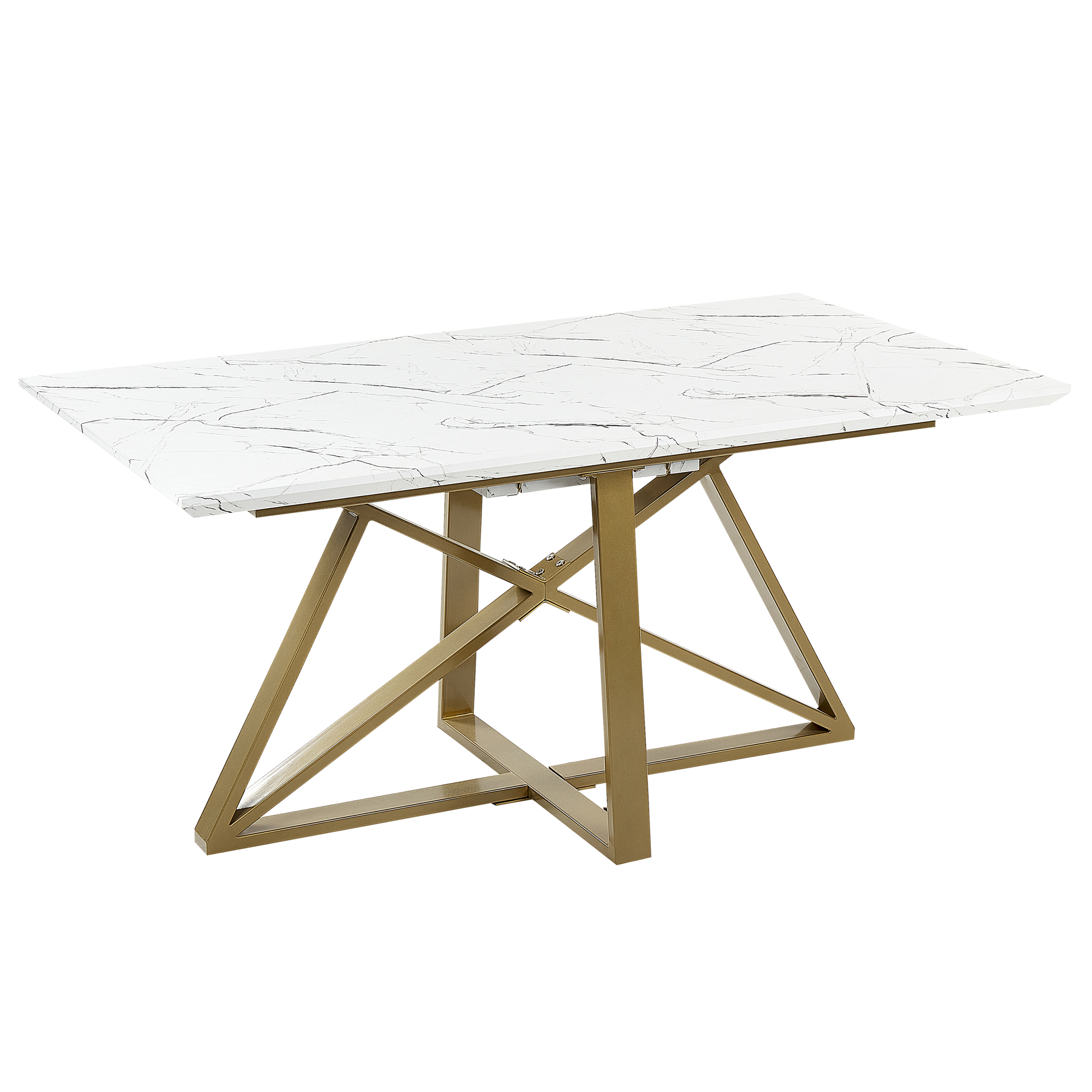 Esstisch Weiß und Gold MDF-Platte Marmor Optik 160 x 90 cm Ausziehbar 200 x 90 cm für 8 Personen Rechteckig Metallgestell Wohnküche Esszimmer