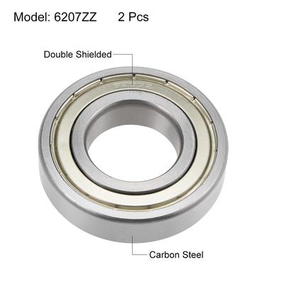 6207ZZ Deep Groove Ball Bearings Z2 35x72x17mm Double Shielded Carbon Steel 2pcs - 35mmx72mmx17mm